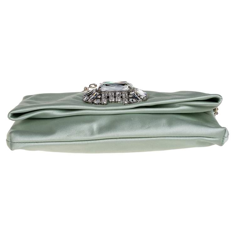 Pre Owned Jimmy Choo Mint Green Satin Titania Crystal Embellished Clutch