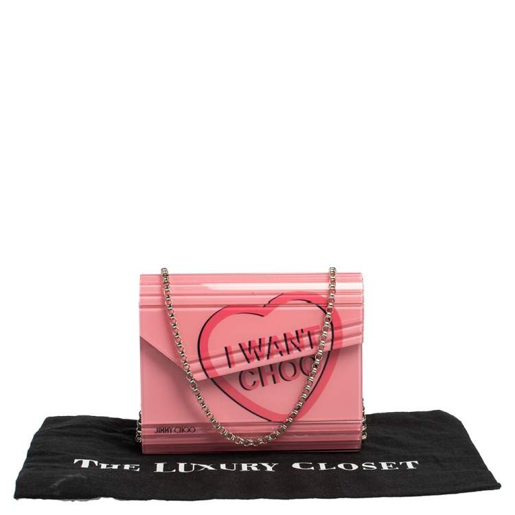 Pre Owned Jimmy Choo Pink Acrylic I Want Choo Candy Clutch Bag