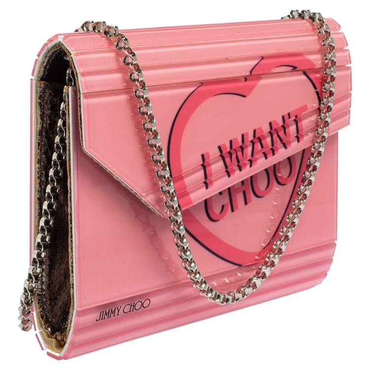 Pre Owned Jimmy Choo Pink Acrylic I Want Choo Candy Clutch Bag