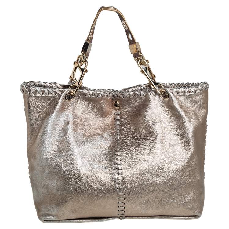 Pre Owned Jimmy Choo Metallic Leather and Snakeskin Trim Whipstitch Hobo