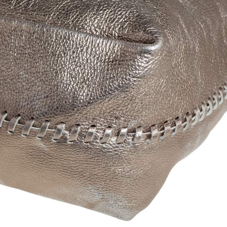 Pre Owned Jimmy Choo Metallic Leather and Snakeskin Trim Whipstitch Hobo