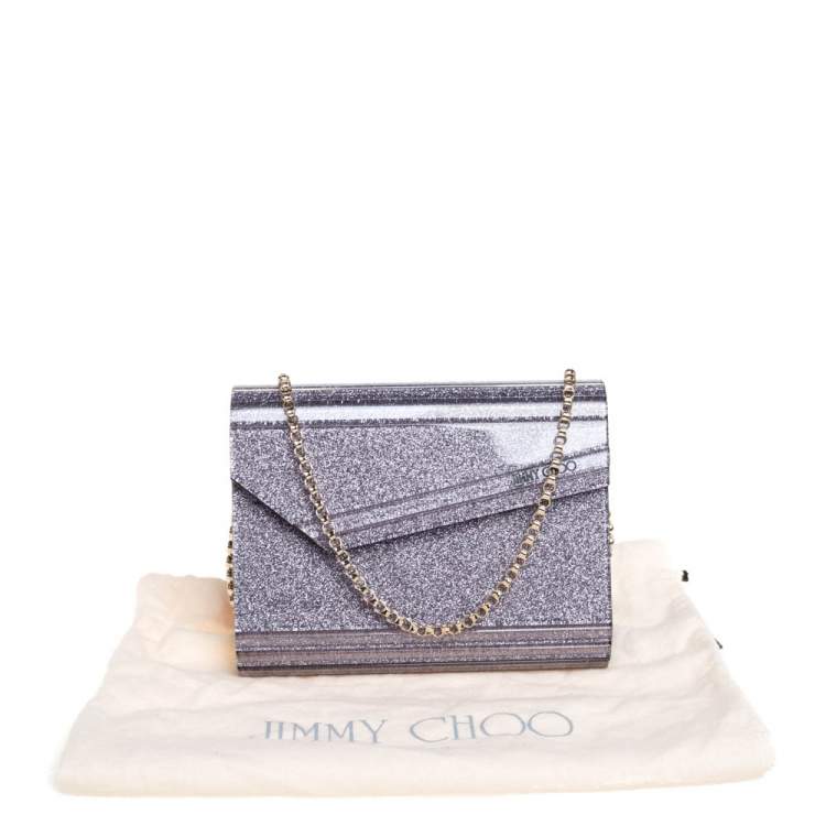 Pre Owned Jimmy Choo Purple Glitter Acrylic Candy Chain Clutch