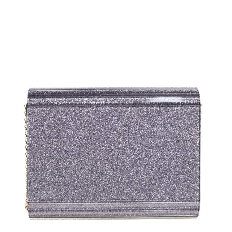 Pre Owned Jimmy Choo Purple Glitter Acrylic Candy Chain Clutch