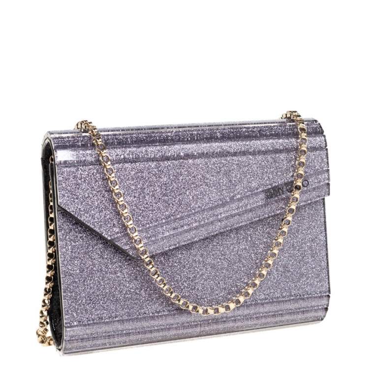 Pre Owned Jimmy Choo Purple Glitter Acrylic Candy Chain Clutch