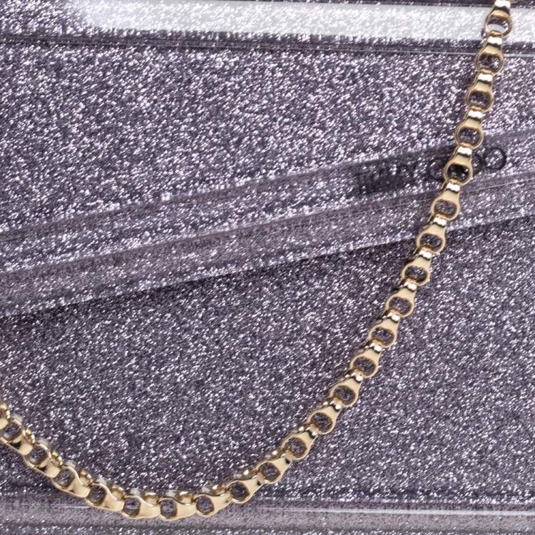 Pre Owned Jimmy Choo Purple Glitter Acrylic Candy Chain Clutch