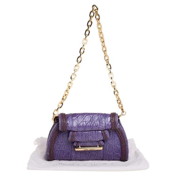 Pre Owned Jimmy Choo Purple Crocodile Chain Clutch 