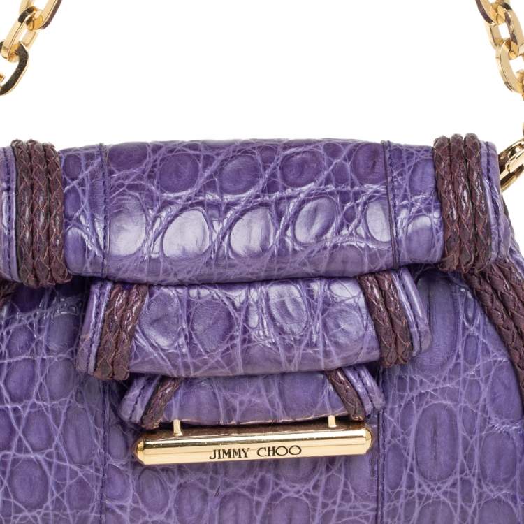 Pre Owned Jimmy Choo Purple Crocodile Chain Clutch 