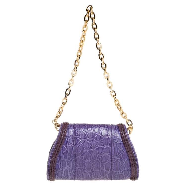 Pre Owned Jimmy Choo Purple Crocodile Chain Clutch 