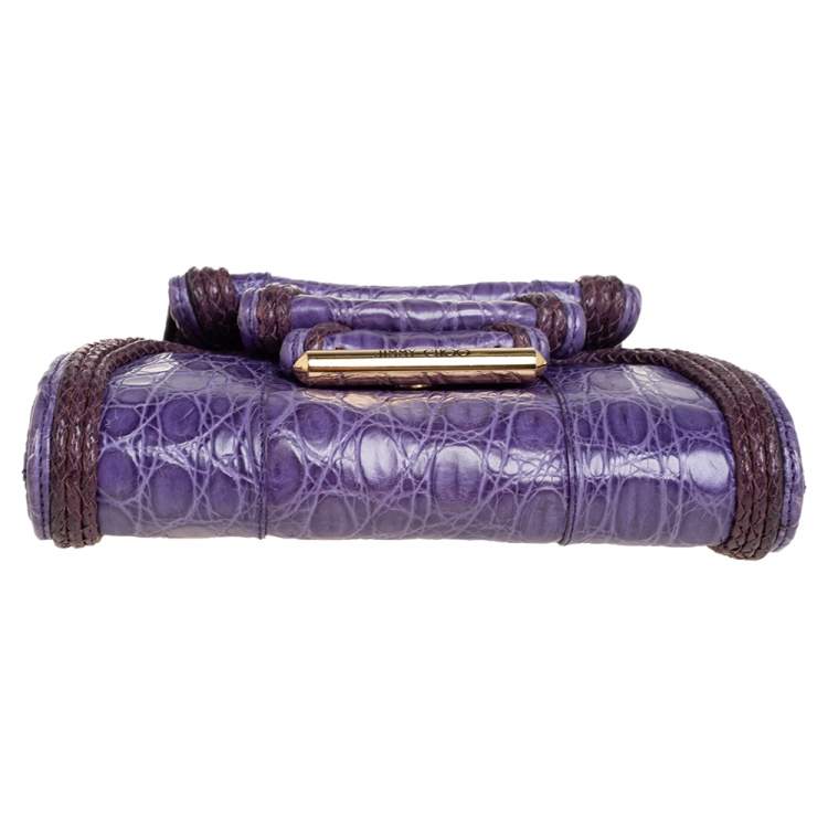Pre Owned Jimmy Choo Purple Crocodile Chain Clutch 