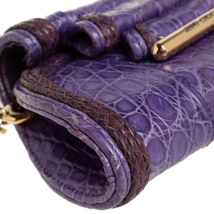 Pre Owned Jimmy Choo Purple Crocodile Chain Clutch 