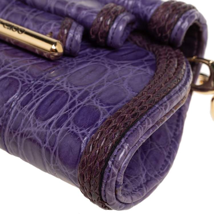 Pre Owned Jimmy Choo Purple Crocodile Chain Clutch 