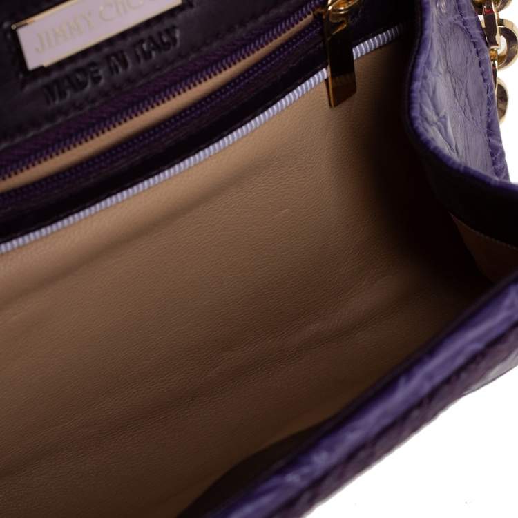Pre Owned Jimmy Choo Purple Crocodile Chain Clutch 