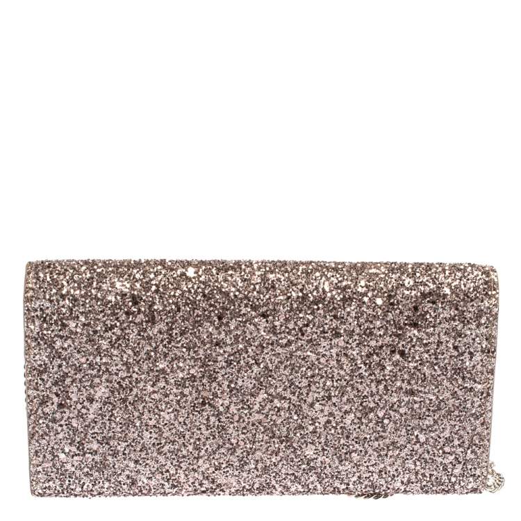 Pre Owned Jimmy Choo Light Pink Coarse Glitter Fie Chain Clutch