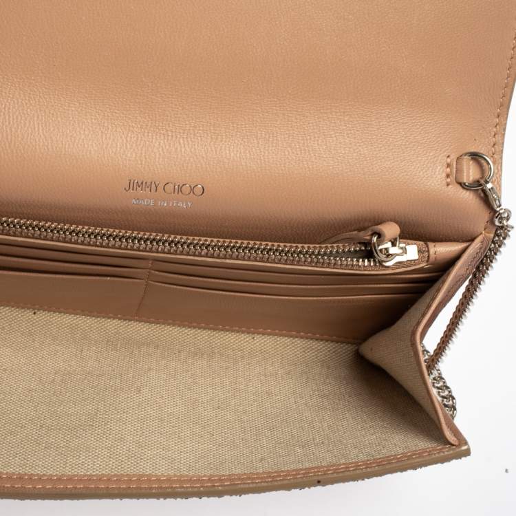 Pre Owned Jimmy Choo Light Pink Coarse Glitter Fie Chain Clutch