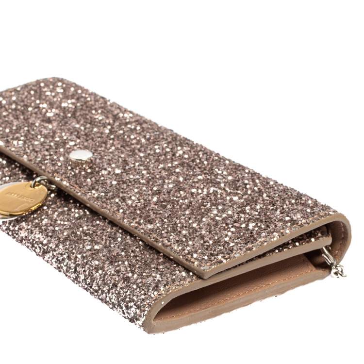 Pre Owned Jimmy Choo Light Pink Coarse Glitter Fie Chain Clutch