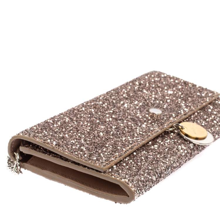 Pre Owned Jimmy Choo Light Pink Coarse Glitter Fie Chain Clutch