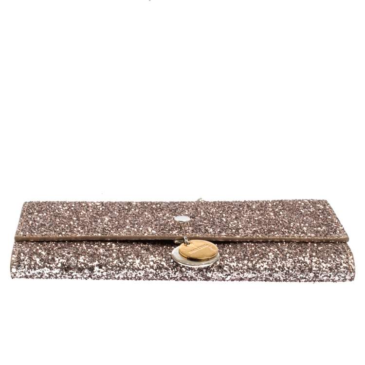 Pre Owned Jimmy Choo Light Pink Coarse Glitter Fie Chain Clutch