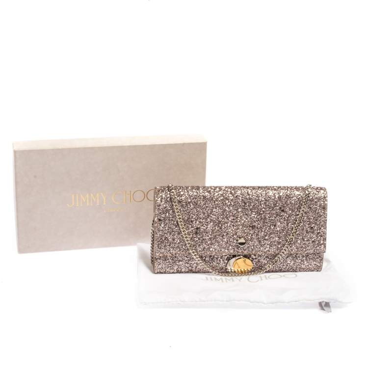 Pre Owned Jimmy Choo Light Pink Coarse Glitter Fie Chain Clutch