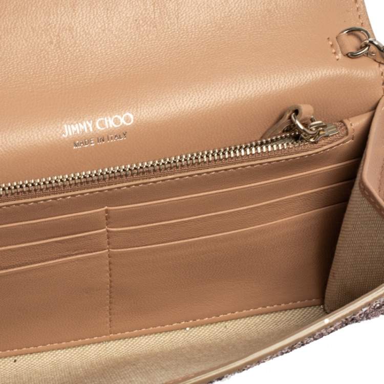 Pre Owned Jimmy Choo Light Pink Coarse Glitter Fie Chain Clutch