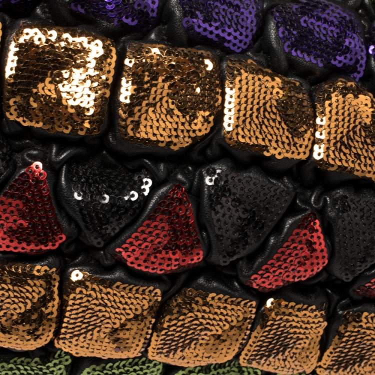 Pre Owned  Jimmy Choo Multicolor Sequins and Leather Colorblock Wristlet Clutch