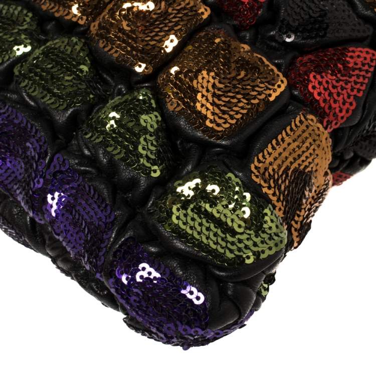 Pre Owned  Jimmy Choo Multicolor Sequins and Leather Colorblock Wristlet Clutch