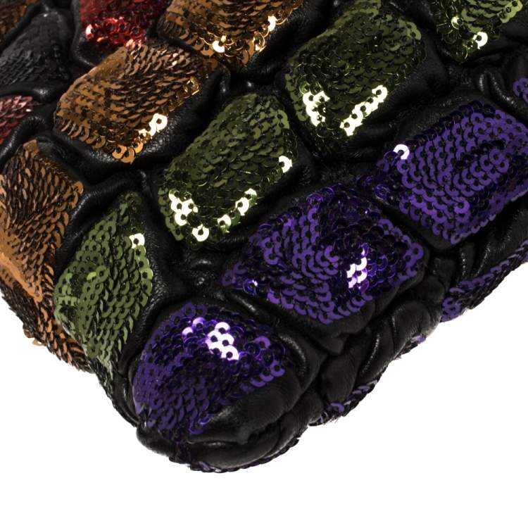 Pre Owned  Jimmy Choo Multicolor Sequins and Leather Colorblock Wristlet Clutch