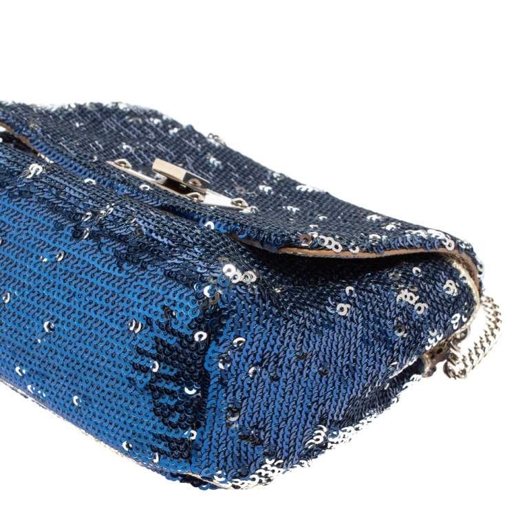 Pre Owned Jimmy Choo Blue/Silver Sequins Ruby Chain Shoulder Bag