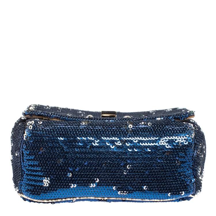 Pre Owned Jimmy Choo Blue/Silver Sequins Ruby Chain Shoulder Bag