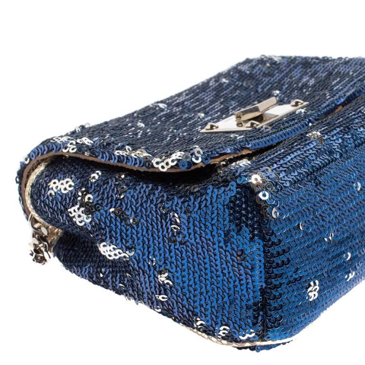 Pre Owned Jimmy Choo Blue/Silver Sequins Ruby Chain Shoulder Bag
