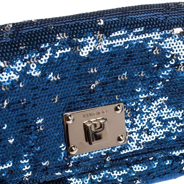 Pre Owned Jimmy Choo Blue/Silver Sequins Ruby Chain Shoulder Bag