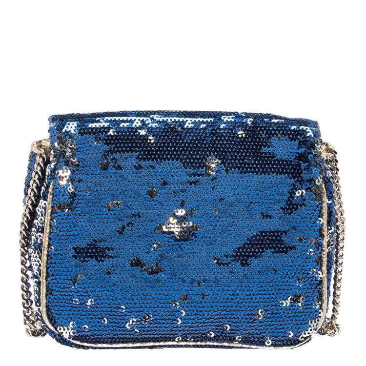 Pre Owned Jimmy Choo Blue/Silver Sequins Ruby Chain Shoulder Bag
