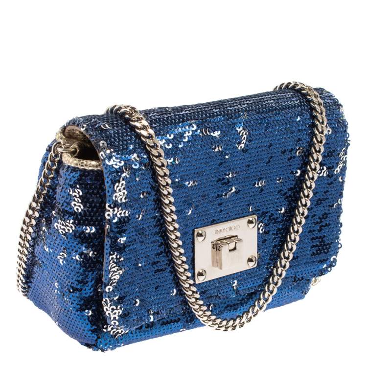 Pre Owned Jimmy Choo Blue/Silver Sequins Ruby Chain Shoulder Bag