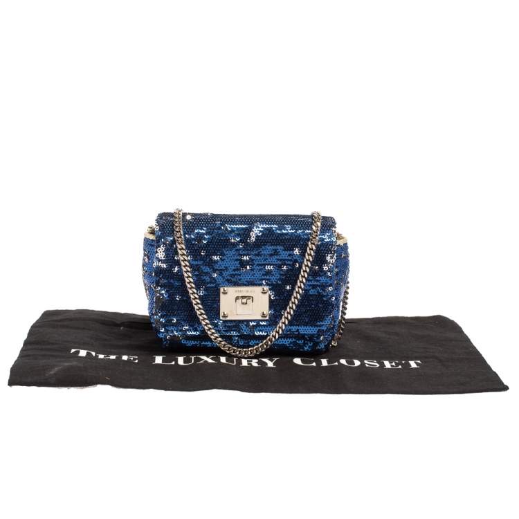 Pre Owned Jimmy Choo Blue/Silver Sequins Ruby Chain Shoulder Bag