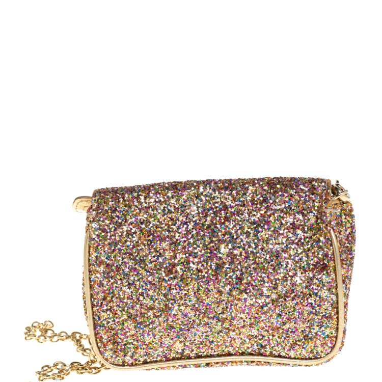 Pre Owned JImmy Choo Multicolor Glitter Mini Carolina Flap Chain Bag