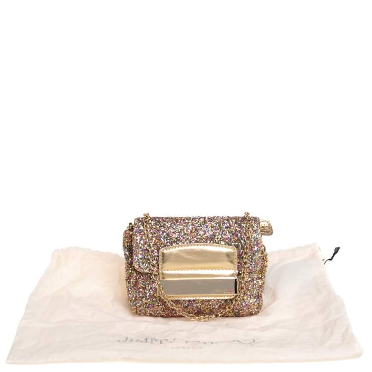 Pre Owned JImmy Choo Multicolor Glitter Mini Carolina Flap Chain Bag