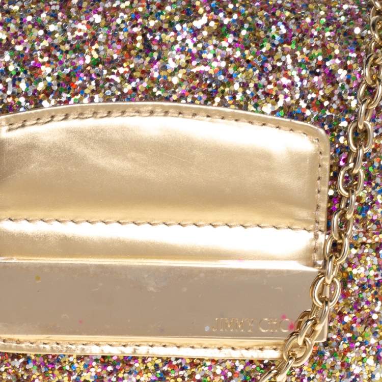 Pre Owned JImmy Choo Multicolor Glitter Mini Carolina Flap Chain Bag