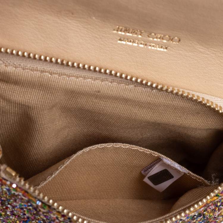 Pre Owned JImmy Choo Multicolor Glitter Mini Carolina Flap Chain Bag