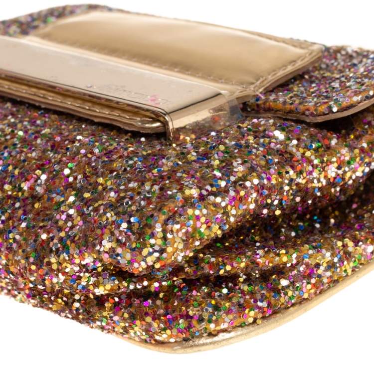 Pre Owned JImmy Choo Multicolor Glitter Mini Carolina Flap Chain Bag