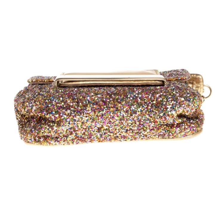 Pre Owned JImmy Choo Multicolor Glitter Mini Carolina Flap Chain Bag