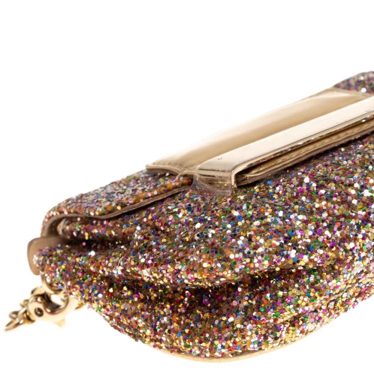 Pre Owned JImmy Choo Multicolor Glitter Mini Carolina Flap Chain Bag