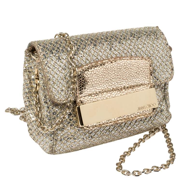 مملوكة مسبقًا Jimmy Choo Champagne Gold Glitter Caro Chain Bag