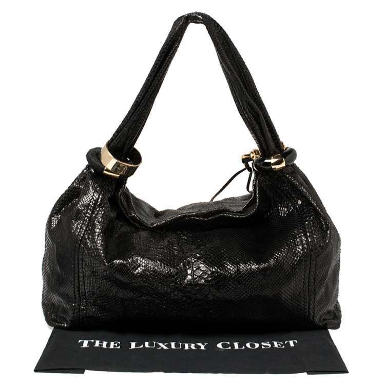 Pre Owned Jimmy Choo Black Python Large Saba Hobo
