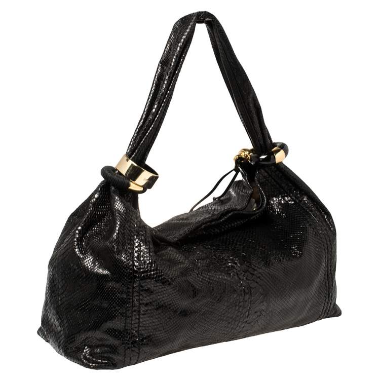 Pre Owned Jimmy Choo Black Python Large Saba Hobo