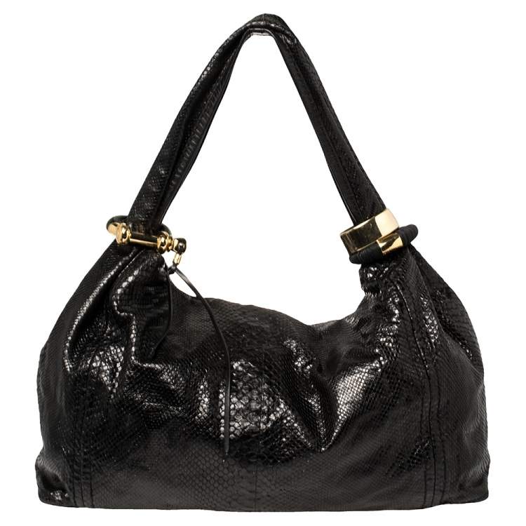 Pre Owned Jimmy Choo Black Python Large Saba Hobo