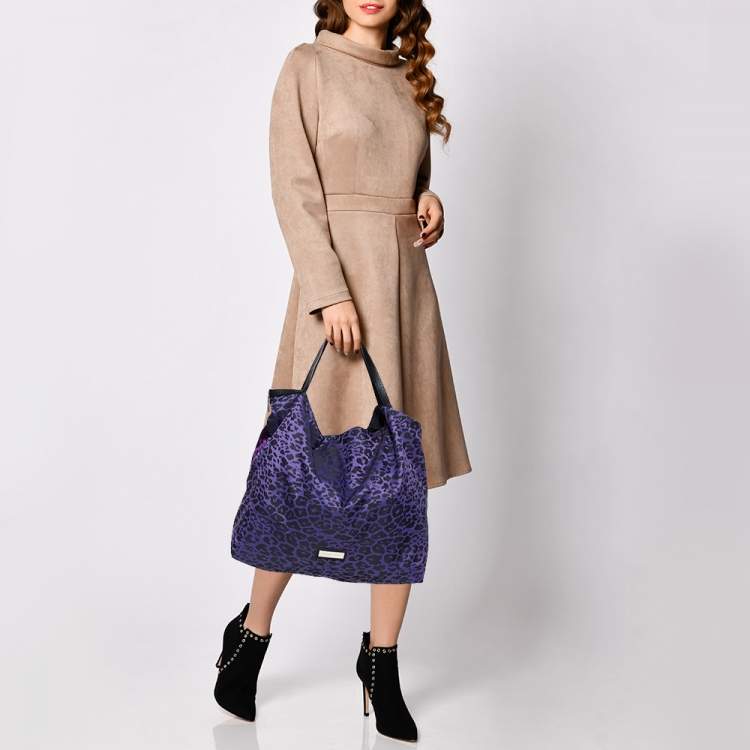 Pre Owned Jimmy Choo Purple/Black Leopard Print Fabric Tote