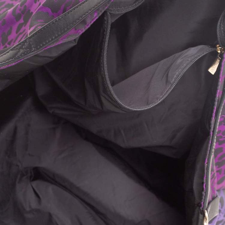 Pre Owned Jimmy Choo Purple/Black Leopard Print Fabric Tote