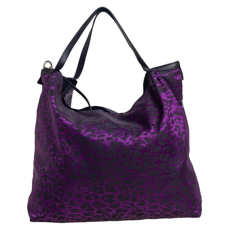 Pre Owned Jimmy Choo Purple/Black Leopard Print Fabric Tote