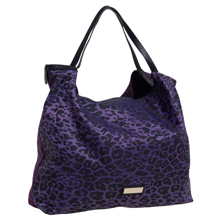 Pre Owned Jimmy Choo Purple/Black Leopard Print Fabric Tote