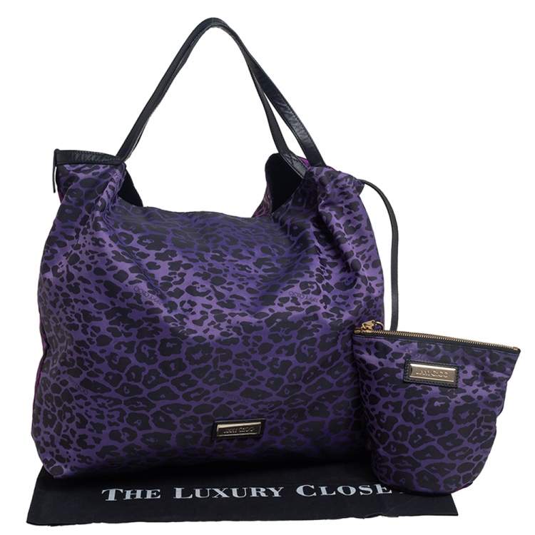 Pre Owned Jimmy Choo Purple/Black Leopard Print Fabric Tote