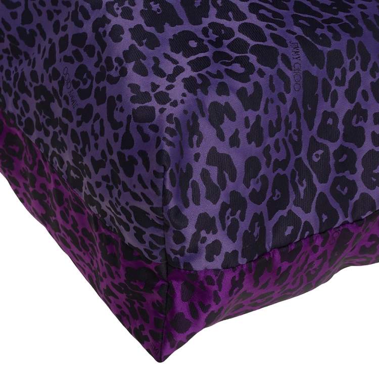 Pre Owned Jimmy Choo Purple/Black Leopard Print Fabric Tote